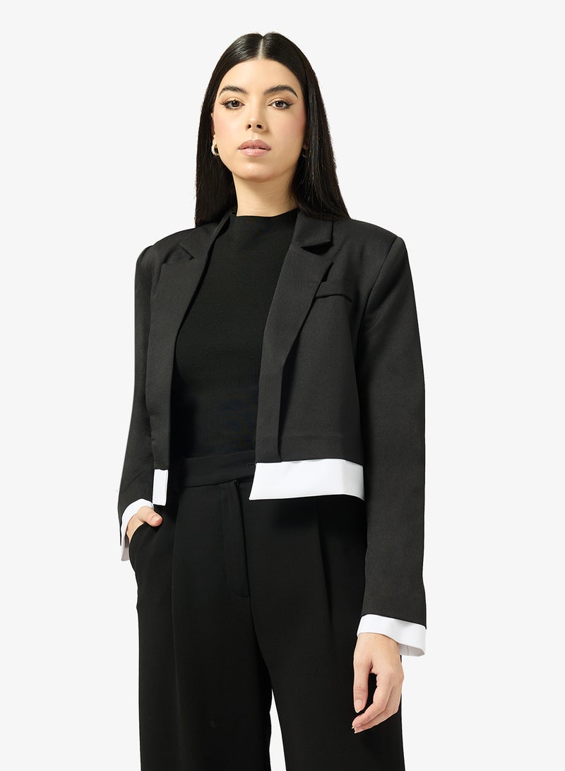 ELLA Cropped Blazer With Contrast Trim - Image 1